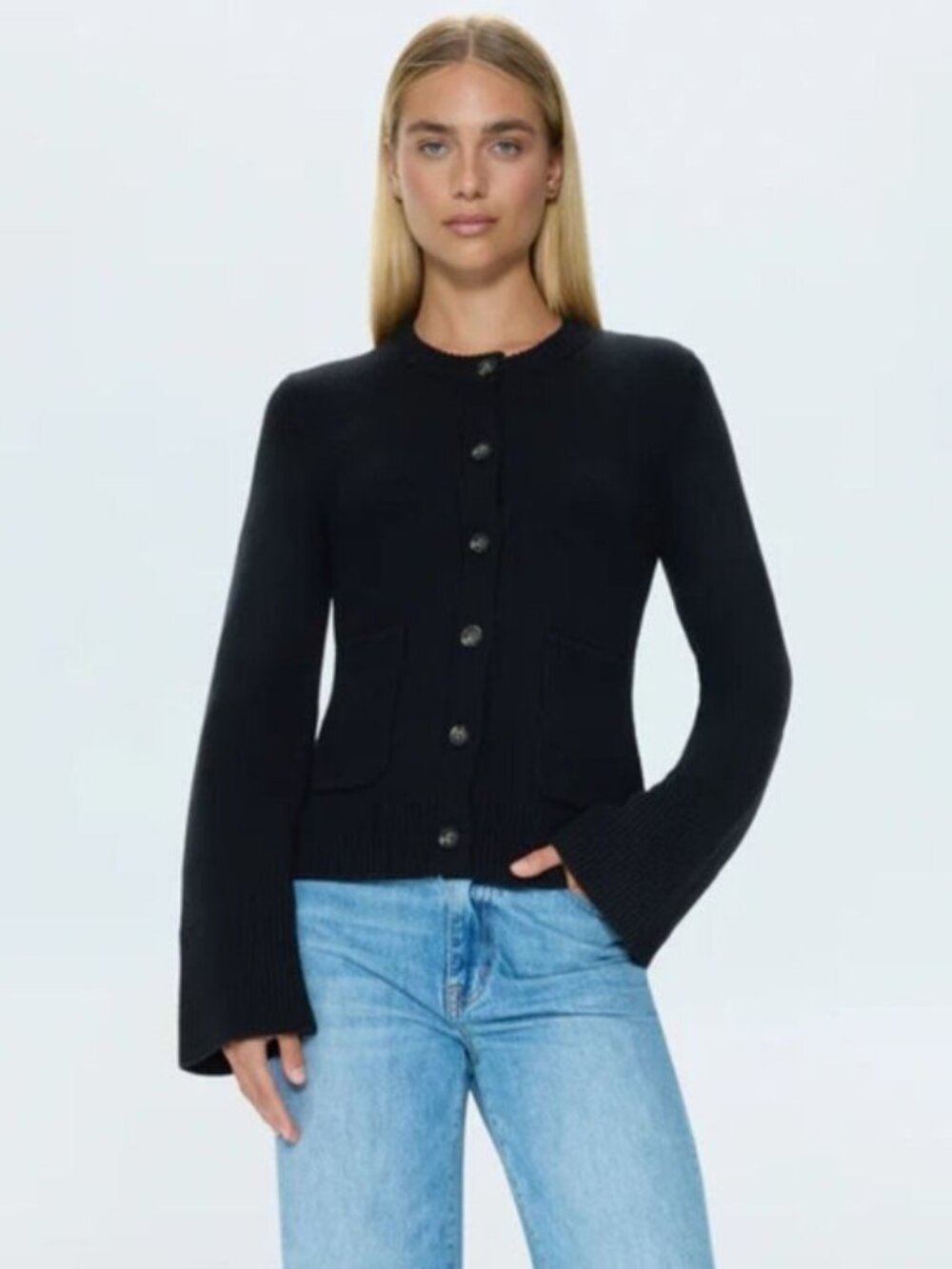 Pistola Dani Cardigan Cashmere Wide Sleeve Tailored Button Front Crew Neck